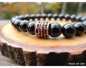 Copper and Black Onyx Elastic Beaded Bracelet by Rock My Zen
